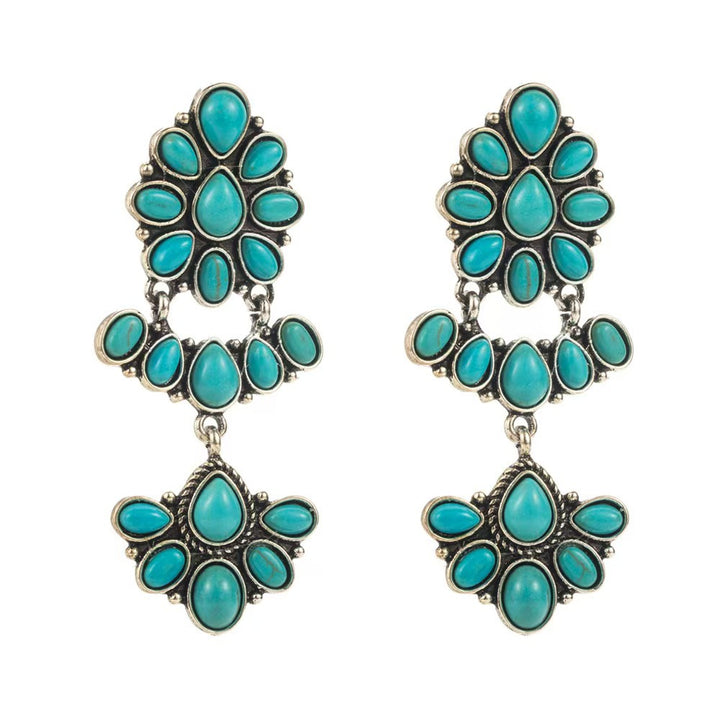 Turquoise Gemstone Earrings, High-End Women's Retro Bohemian Ethnic Style Earrings