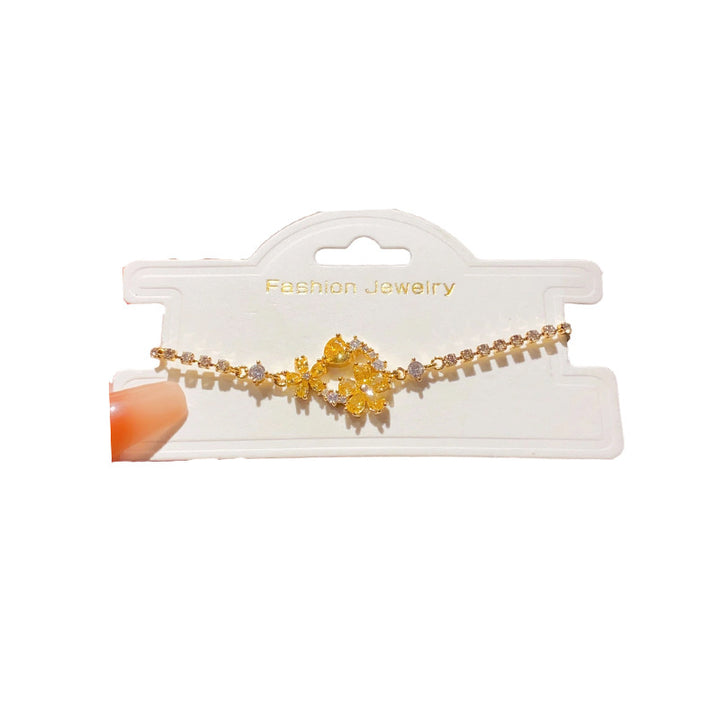 Colorful Floral Gem & Diamond Slider Adjustable Gold Bracelet, Delicate Bracelet for Women