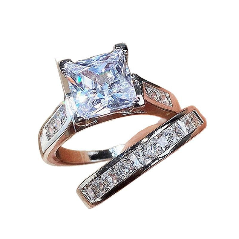 Princess‑Cut Diamond Two‑Piece Wedding Ring Set, 2‑Tone Available