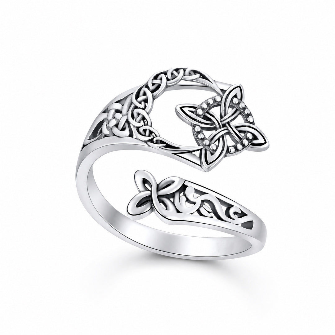Celtic Knot Adjustable Open Ring, Bohemian-Style Vintage Distressed Ring