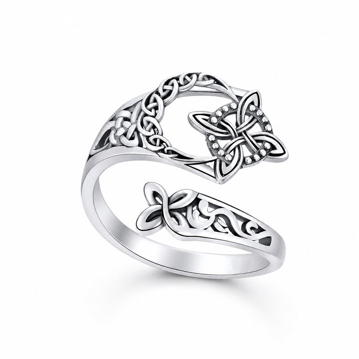 Celtic Knot Adjustable Open Ring, Bohemian-Style Vintage Distressed Ring