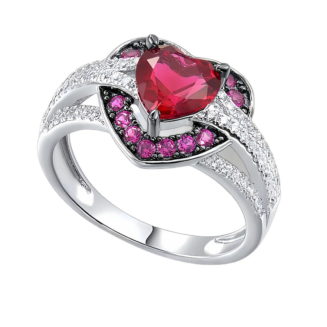 Heart Cut Stone Statement Ring, Twisted Band Ring with Accent Stones, Romantic Jewelry for Women