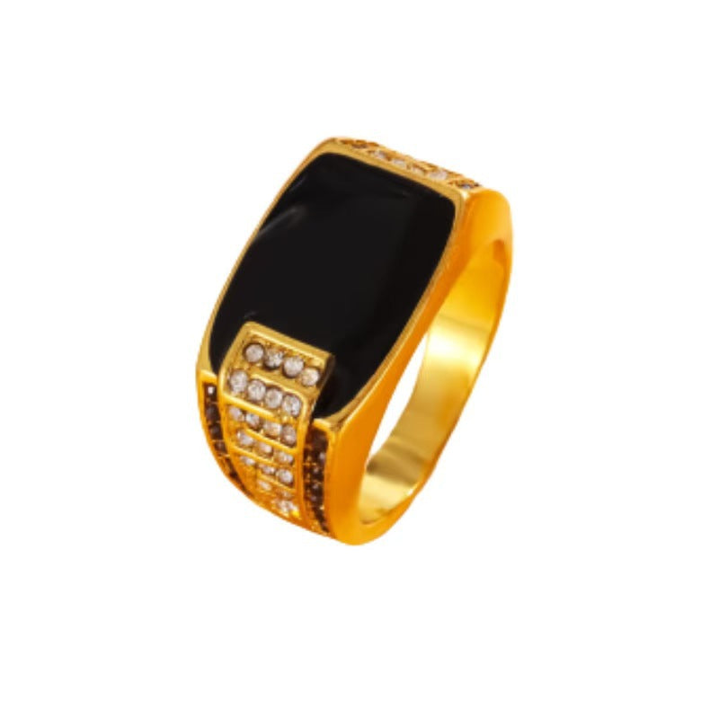 Hip Hop Fashion Full Diamond Ring, Classic Business Style ,High-End Men's Diamond-Set Square Ring