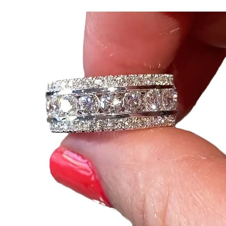 3-Row Full Iced Out Diamonds Men’s Band Ring, Wide Channel Set Eternity Wedding Ring