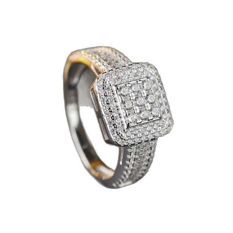 Square Double Halo Pave Diamond Statement Ring, Luxury Cocktail Engagement Wedding Finger Jewelry