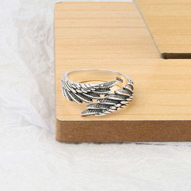 Retro Angel Wings Ring, Trendy and Unique Open Ring for Men