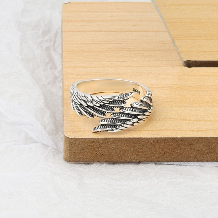 Retro Angel Wings Ring, Trendy and Unique Open Ring for Men