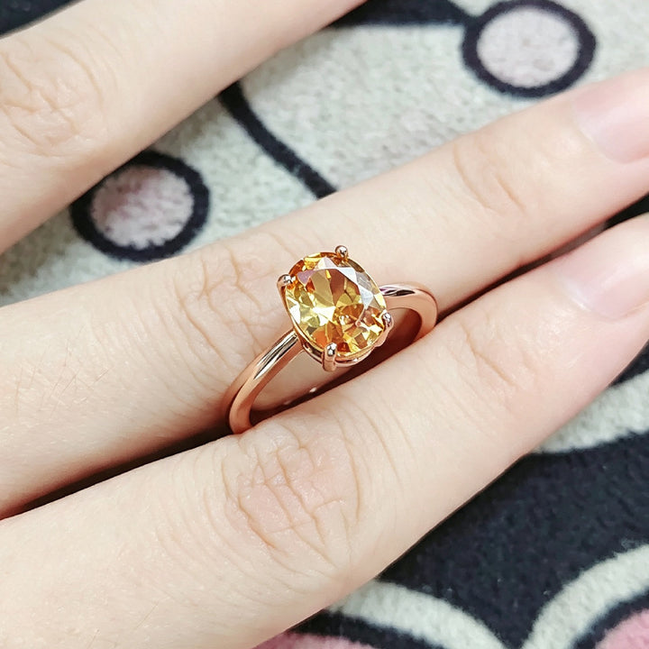 Oval‑Cut Champagne Diamond Promise Ring, Rose Gold Tone Women’s Ring