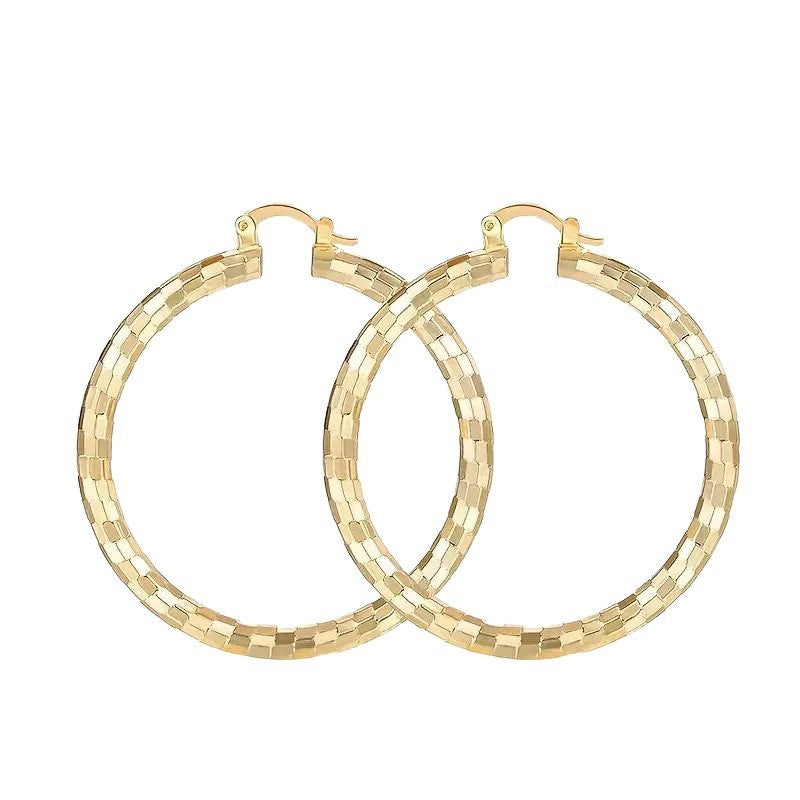 S925 &amp; 14K‑Tone Textured Hoop Earrings, Minimalist, High-End Circular Earrings