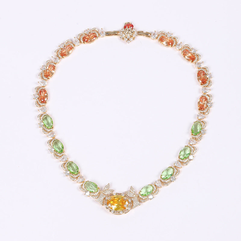 Gem Diamond Halo Gold Jewelry Set, Vintage Floral Formal Necklace & Drop Earring Kit