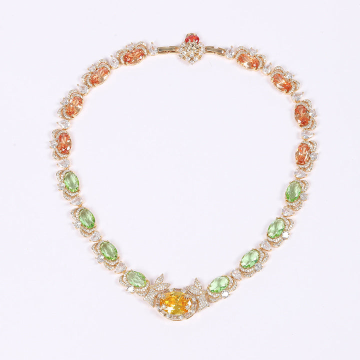 Gem Diamond Halo Gold Jewelry Set, Vintage Floral Formal Necklace & Drop Earring Kit