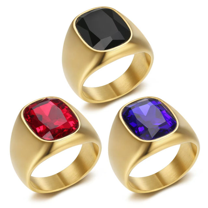 Vintage Gold‑Tone Signet Ring, Large Cushion‑Cut Gemstone Statement Ring For Men