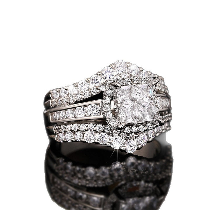 Princess Cut Double Cushion Halo 3-Row Split Pave Bridal Ring, Luxury Volumetric Wedding