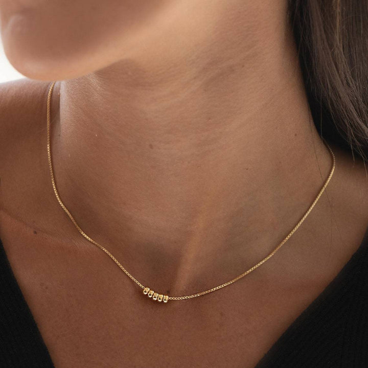 Minimalist 5 Rolling Rings Box Chain Gold Necklace, Dainty Spiral Circle Stack Pendant Timeless