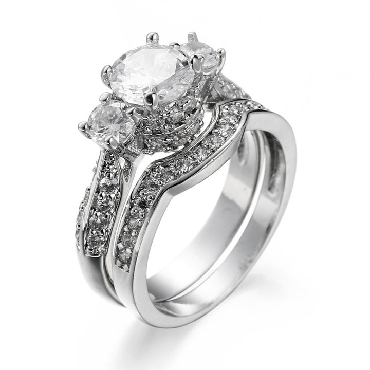 Two‑Style Diamond Promise Ring, Twisted Band &amp; Three‑Stone Stackable Wedding Ring for Women