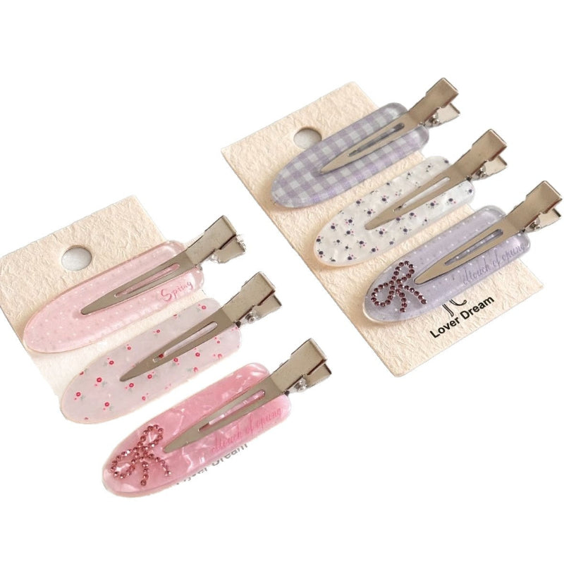 Pastel Gingham Bow Rhinestone Snap Hair Clips, Coquette Dainty Non-Slip Bang Barrettes Multipack