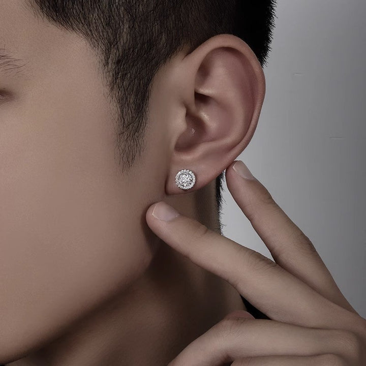 Diamond Cluster Brilliant Magnetic Ear Clips, Men’s Round Halo Magnetic Stud Earrings, No‑Piercing Required