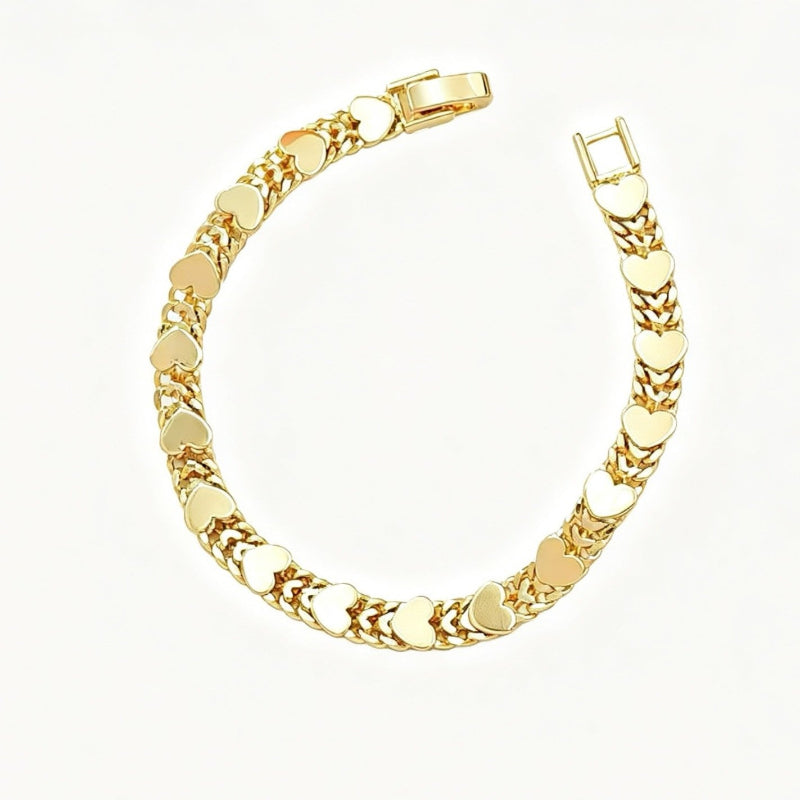 Polished Heart Link Chain Bracelet, Gold Tone Women’s Fashion Bracelet