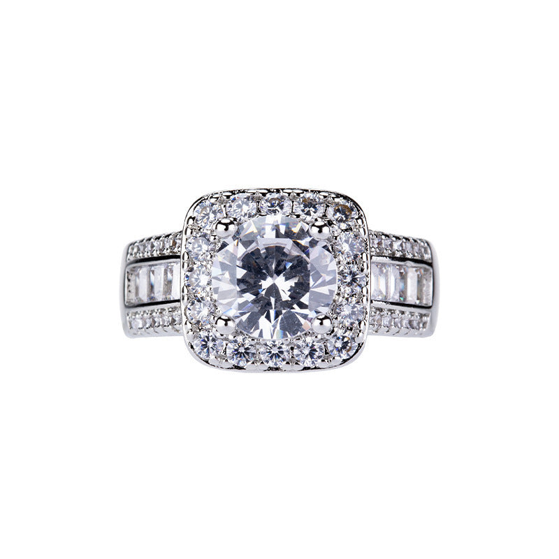 Round Cut Halo Engagement Ring, Baguette Diamond Ring for Formal Attire for Women
