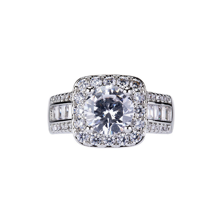 Round Cut Halo Engagement Ring, Baguette Diamond Ring for Formal Attire for Women