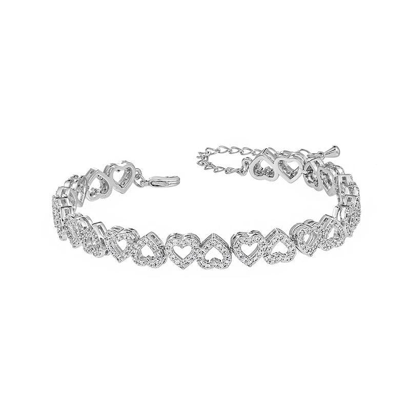 Hollow Heart‑Shaped Diamond Tennis Bracelet(7 inch), 14K Adjustable Link Bracelet for Women