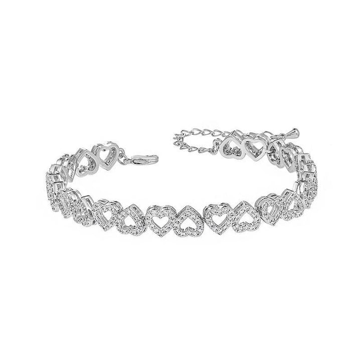 Hollow Heart‑Shaped Diamond Tennis Bracelet(7 inch), 14K Adjustable Link Bracelet for Women