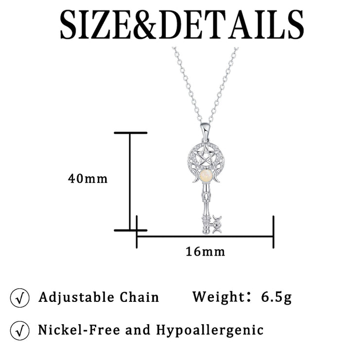 Pentagram Moon Opal Key Necklace, Sophisticated Collarbone Necklace For Women