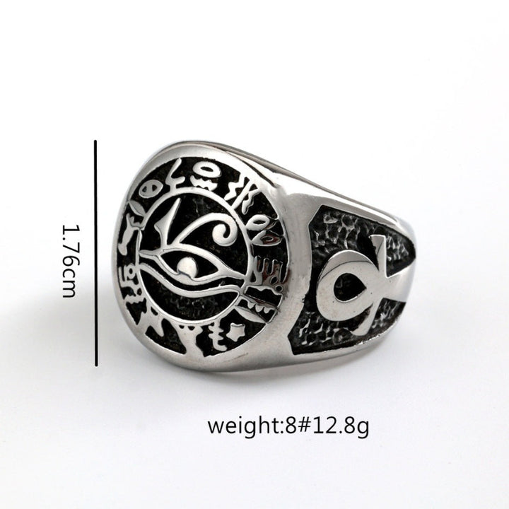 Ancient Egyptian Eye of Horus Signet Ring, Engraved Ankh Hieroglyph Unisex Symbol Ring