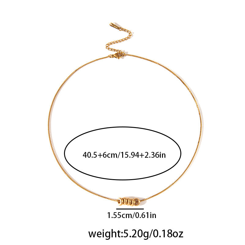 Minimalist 5 Rolling Rings Box Chain Gold Necklace, Dainty Spiral Circle Stack Pendant Timeless