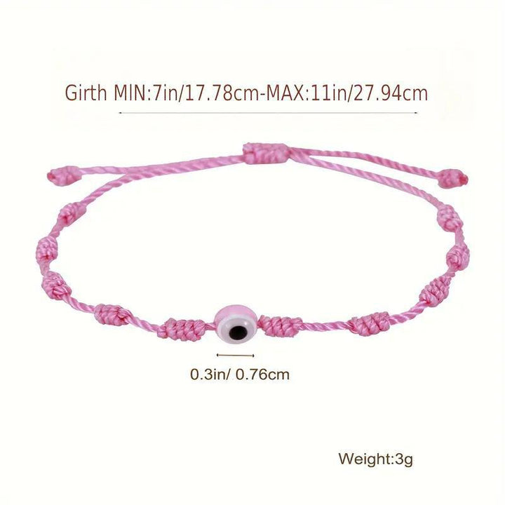 Personalized Virgin Mary Cross With Evil Eye Adjustable Bracelet, Braided Charm Bracelet