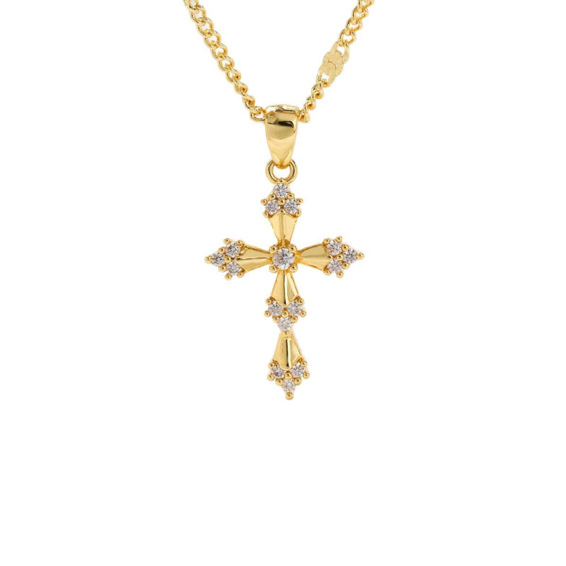 Vintage Diamond Paved Cross Pendant Necklace, Dainty Statement Jewelry for Women
