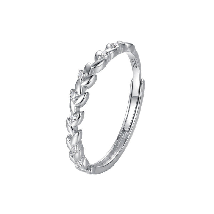 S925 Olive Leaf Stackable Ring, Adjustable Tiny diamond Band Ring for Women