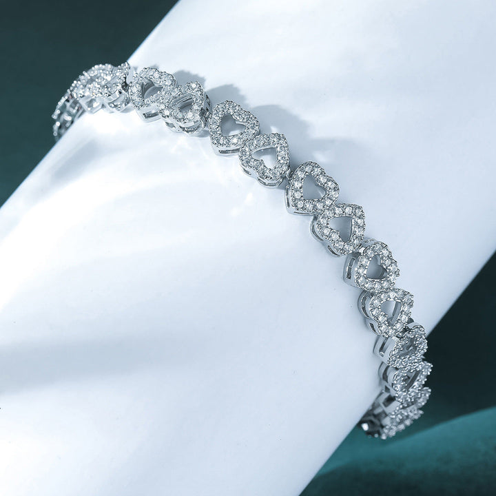 Hollow Heart‑Shaped Diamond Tennis Bracelet(7 inch), 14K Adjustable Link Bracelet for Women