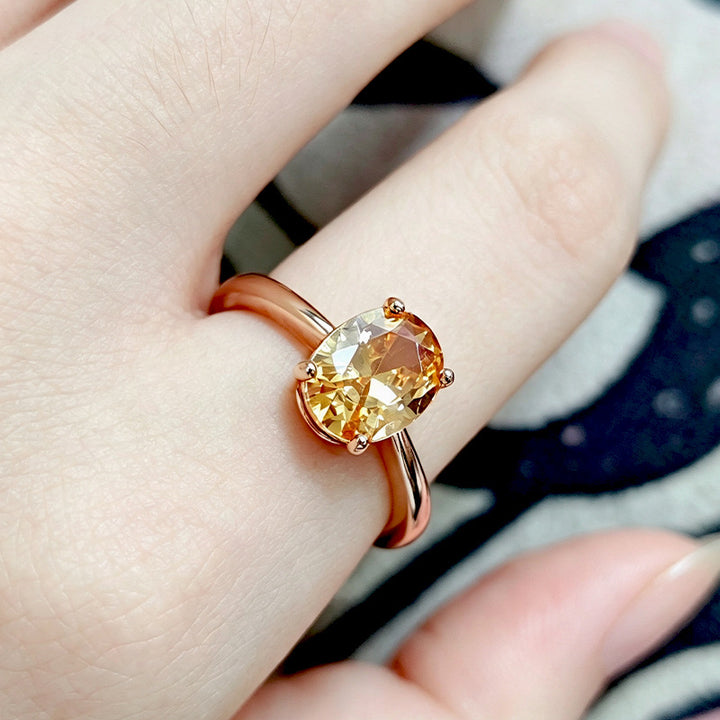 Oval‑Cut Champagne Diamond Promise Ring, Rose Gold Tone Women’s Ring