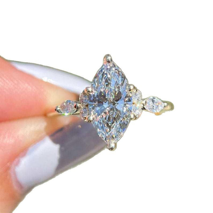 Marquise Cut Three Stone Diamond Engagement Ring, Pear Accent Bridal Promise Ring For Women
