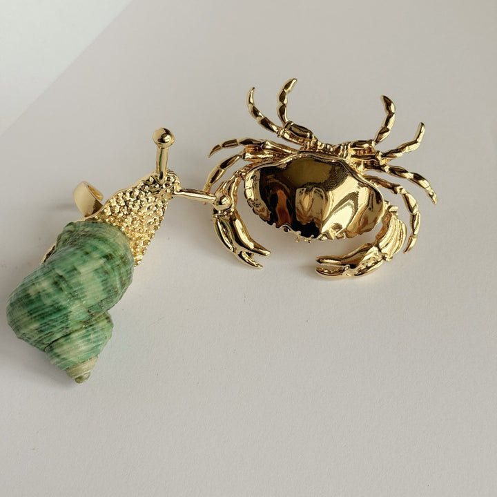 2 Styles Ocean Animal Sculpted Statement Ring, 18K Gold Crab & Natural Shell Snail