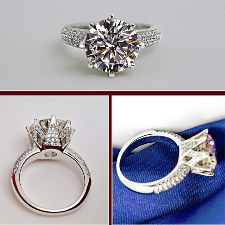 8-Prong Round Giant Diamond Statement Ring, Double Row Pave Wide Cocktail Ring