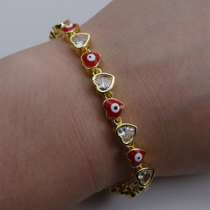 Multi-Color Enamel Evil Eye Heart Diamond Bracelet, Dainty Stackable Protection Symbol Women Coquette Wrist Jewelry