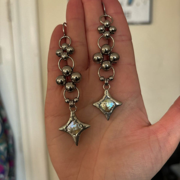 Vintage Beaded Star Drop Earrings, Handmade Dangle Earrings for Women Bohemian Style