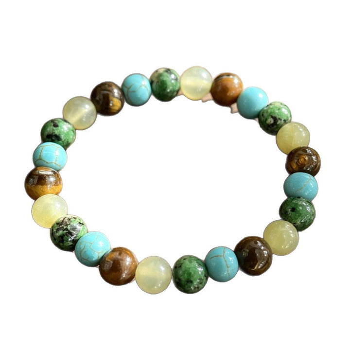 Mixed Natural Stone Beaded Stretch Bracelet, Multi Color Round Gemstone Stackable Wrist Bracelet For Men Women