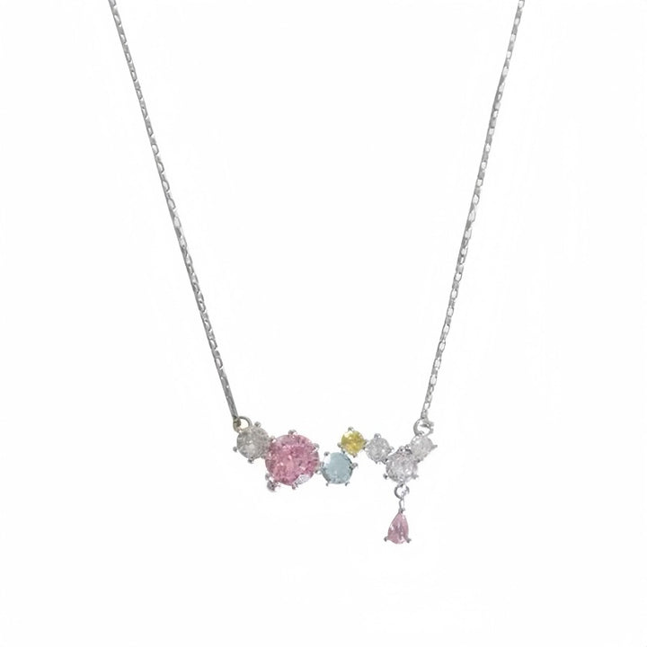 Colorful Multi Stone Pendant Necklace, Dainty Butterfly Cluster Gemstone Chain Necklace