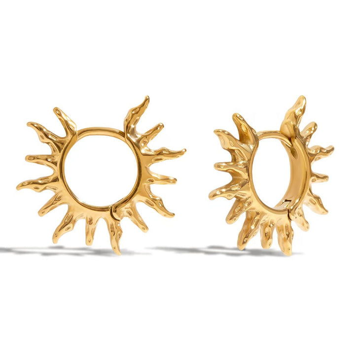 Bold Sun‑Shape Huggie Hoop Earrings, Textured Sunburst Statement Hoop Earrings for Women
