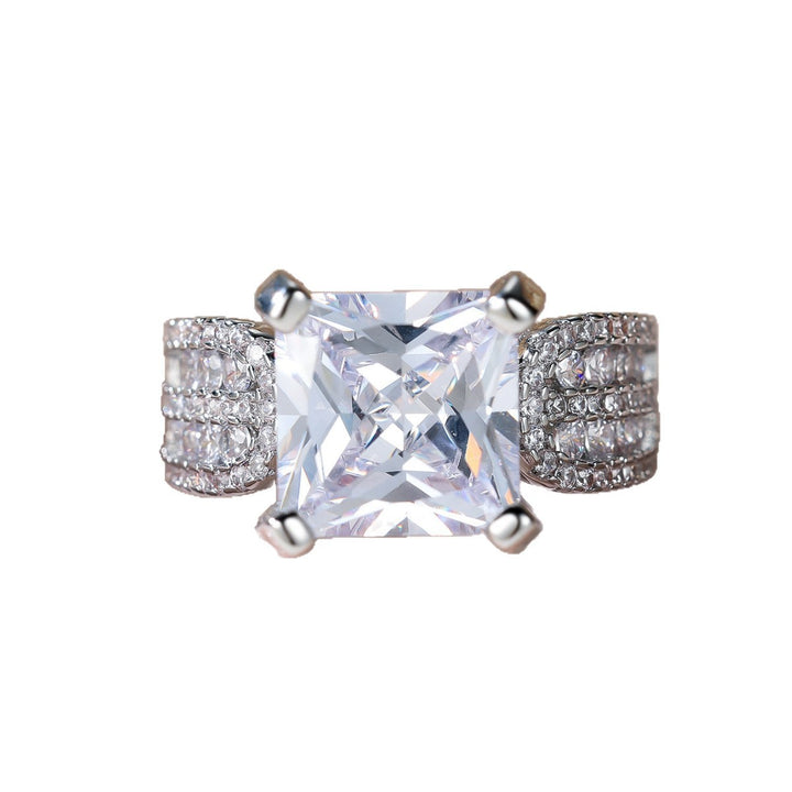 Stunning Square Cut Statement Ring, Elegant Sparkling Diamond Ring for Women