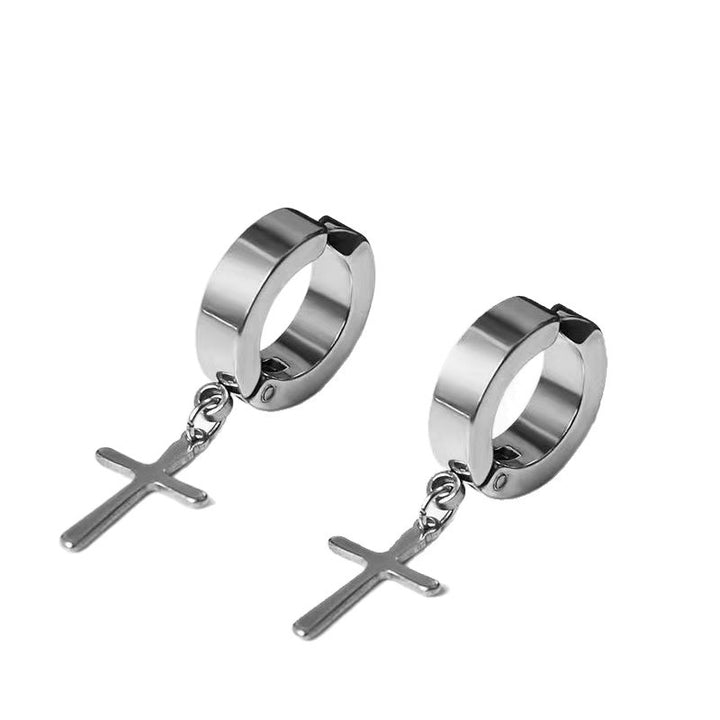 Non‑Piercing Cross Dangle Huggie Ear Clips, Punk Drop Cross Charm Hoop Ear Cuff for Men & Women
