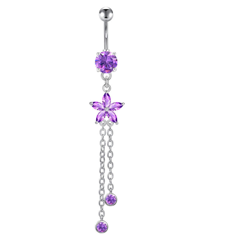 Multi‑Color Star Gem & Diamond Dangle Belly Button Rings, Tassel Chain Drop Navel Piercing Jewelry Set