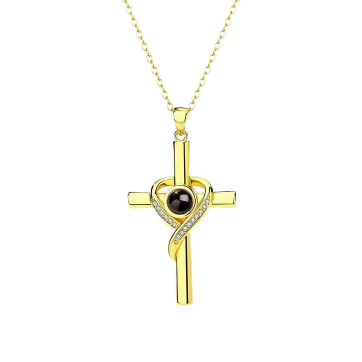 Infinity Heart Wrapped Cross Gem Pendant Necklace, Faith Love Religious Sentimental Women’s Collarbone