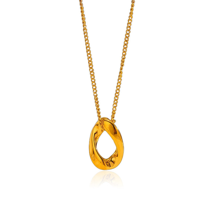 Twisted Hollow Oval Gold Pendant Necklace, Minimal Quiet Luxury Collarbone Chain