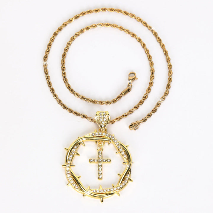 Intertwined Thorns Diamond-Studded Cross Pendant, Retro Creative Necklace Jewelry