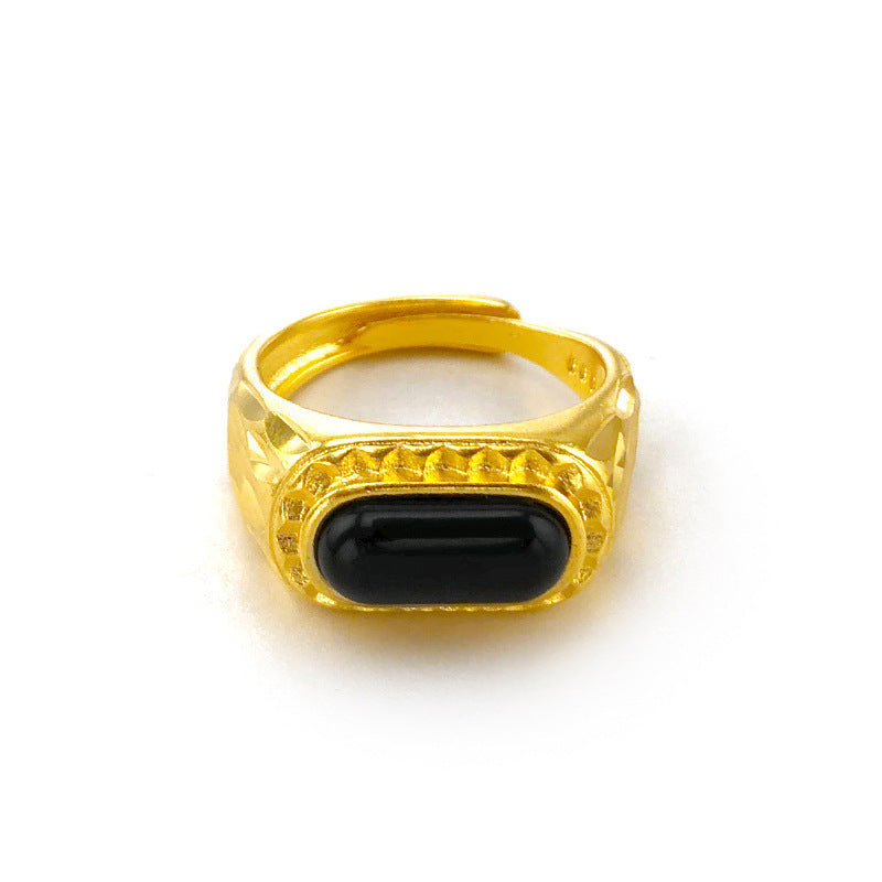 Vintage Rectangular Stone Signet Ring, Ethnic-style Statement Ring, Adjustable Band Jewelry for Men