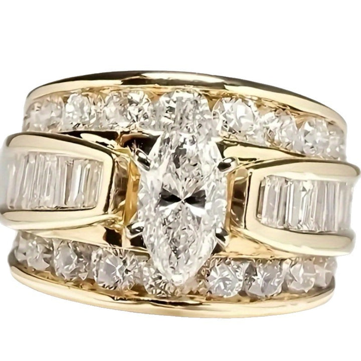 Marquise Cut Wide Band Ring, Multi-layer Paved Sparkling Statement Ring for Women